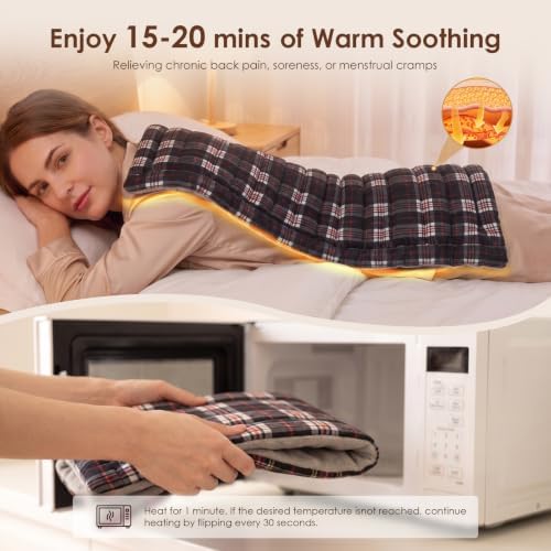 Extra Large Microwave Heating Pad for Back, 24.4 X 14.17 Tartan Black