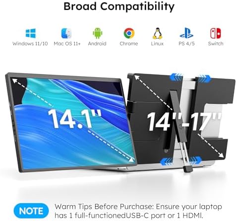 Dopesplay 14.1" FHD 1200P Laptop Screen Extender Dual Monitor for 14-17"