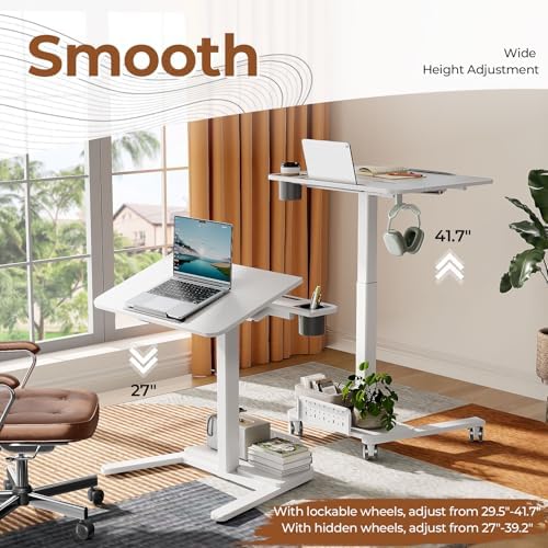 Mobile Standing Desk with Storage Shelf & 60° Tiltable Top