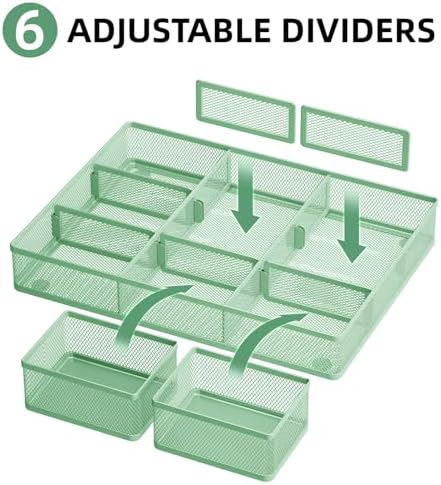 Marbrasse Mesh Desk Drawer Organizer Tray 3 Packs, Green