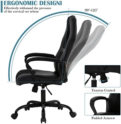 Black Ergonomic Gaming Chair - Adjustable High Back & Armrest, PU Leather, 360 Swivel, Heavy Duty for Kids, Teens & Adults
