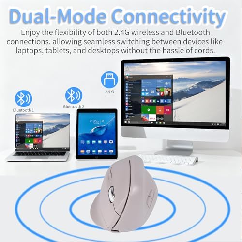 Bluetooth Wireless Vertical Mouse - Ergonomic Design, Rechargeable with Type-C, Silent Operation for Office and Home Use, Ideal for Professionals & Students (Gray)