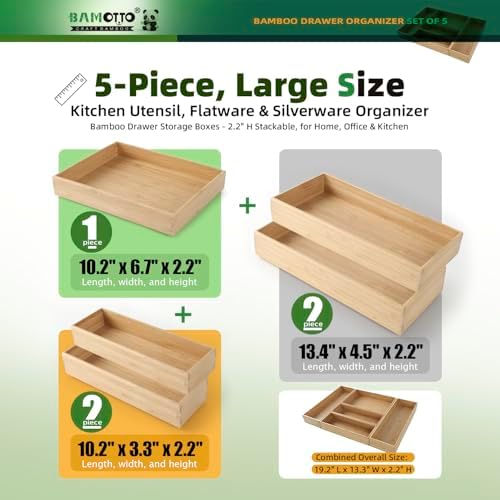 BAMOTTO CRAFTBAMBOO Stackable Bamboo Drawer Organizer Set of 5 for Kitchen