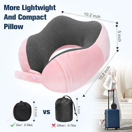 Cirorld Neck Pillow for Traveling, Travel Pillows for Airplanes Pink