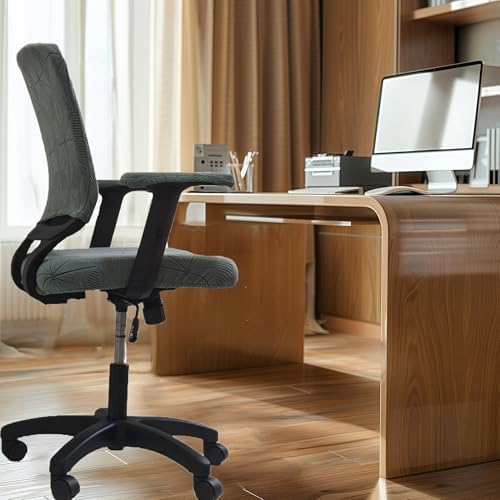 High elasticity anti slip office chair cover, split design for easy installation,universal desk chair case wear-resistant and scratch resistant (Pine and cypress green,Chair seat Cover + Back Cover))