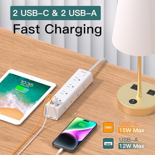 Surge Protector Power Strip - 10 FT Extension Cord with 12 AC Outlets 4 USB