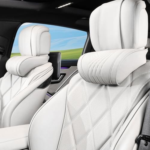 Car Headrest Memory Foam Neck Pillow for Driving Off-White 2 Pack