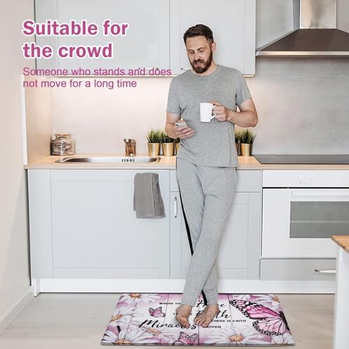 Likiyol Butterfly Kitchen Rugs Sets of 2 Kitchen Mats for Floor Farmhouse Anti Fatigue Mats for Kitchen Floor, Daisy Floral Kitchen Rugs Non Slip Washable Comfort Mat, 18'' x 30''+18'' x 48'', Pink