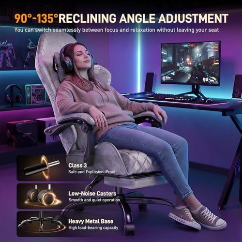 HLDIRECT Massage Recliner Gaming Chair with Footrest for Adults Silver-Grey