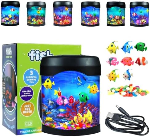 Fake Fish Tank Night Light, 6 Color Changing Aquarium Lamp with 8 Fake Fish