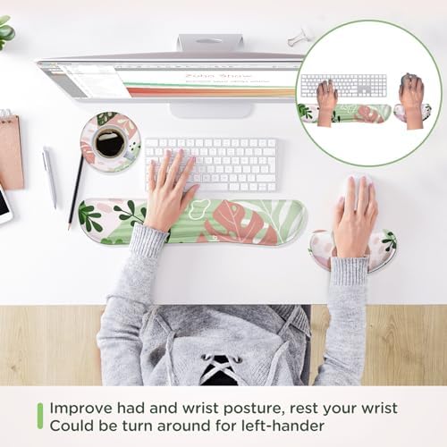Gimars Enlarge Silky and Superfine Fabric Gel Memory Foam Keyboard Wrist Rest Set, Ergonomic Keyboard Mouse Wrist Support for Typing Pain Relief, Comfort for Office, Gaming, Computer-Morandi Pink