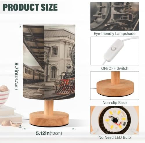 ALAZA Retro Steam Train Watercolor Decor Bedside Table Lamp with USB Port for Bedroom Nightstand Office Desk LED Bulb Included