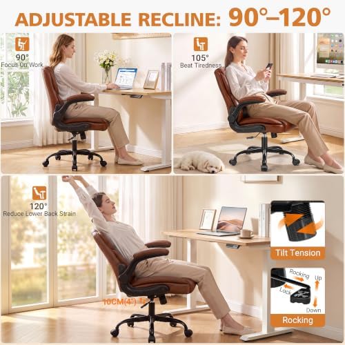 PU Leather Office Chair, Comfy Executive Chair with Flip-up Arms