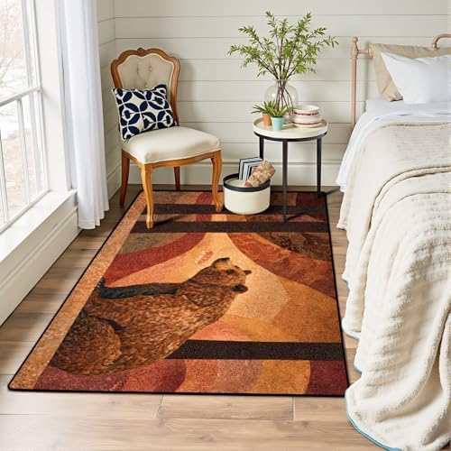 Peaceful Bear Amidst Tall Pines Soft Painted Area Rug Outdoor Patio Rug Play Mat Modern Floor Carpet Non-Slip Home Decor Living Room Kids Bedroom Nursery, 3x5 ft