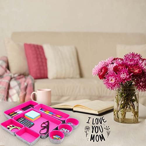Welaxy 8pc Desk Drawer Organizer Bin Jewelry Office Catchall Tray Hot Pink