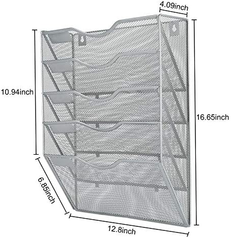 PAG-Mass Hanging Wall File Holder Mail Organizer Wall Mount Document Letter Rack, 5-Tier, Silver