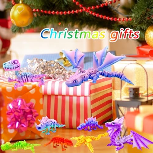8pcs 3D Printed Rainbow Dinosaur Crystal Dragon,T-Rex Fidget Toys,Flying Dragon，Pterosaur，Toys,Desk Executive Toy，Easter,Toys for Boys Kids Teen 5-7 4-6 8-12