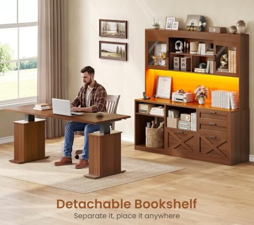 SEDETA 69" L Shaped Standing Desk with 4 Drawers, Storage Bookshelf