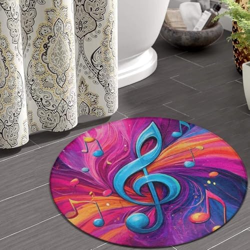 Room Sofa Yoga Soft Round Carpet, Home Decor Non Slip Kitchen Office Circle Rug, Machine Washable Modern Round Area Rug Abstract Music Notes Art, 60inch