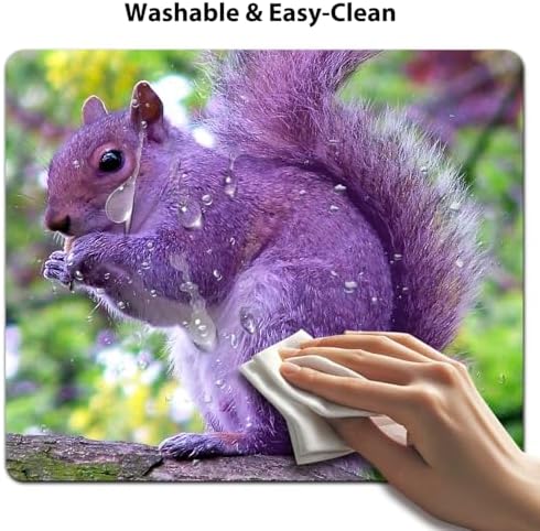 9.5x7.9 Inch Office/Gaming Mouse Pad, Lovely Purple Woodland Squirrel Adorable Forest Animal, Cute Anti-Slip Mat for Desk Decor