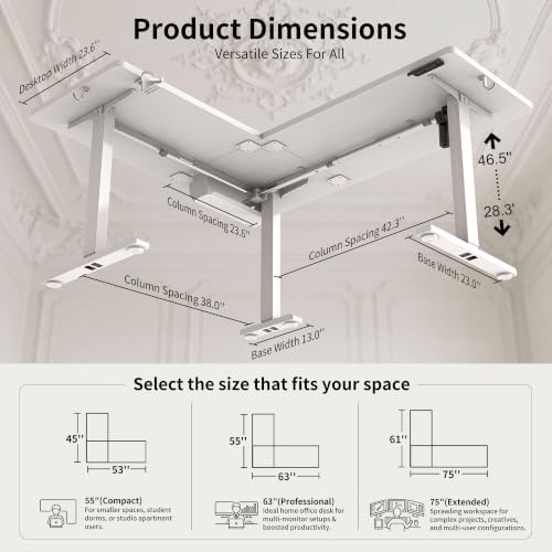 WALKINGDESK 63x55 Inches Reversible L Shaped Standing Desk, Height Adjustable With Cup Holder, Electric Corner Computer Workstation, Sit Stand up Home Office, Standing Desk with Cable Management White