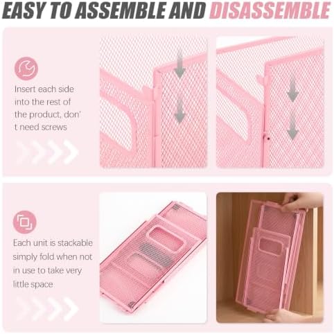Zhengmy 3 Pcs Hanging File Organizer Letter Size File Holder Metal Mesh Filing Box Desktop Folder Letter Storage Cabinets Magazine Holder with Handles for Home Office School Document (Pink)