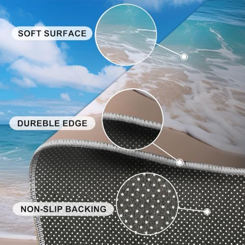 Ocean Theme Round Rug - 8ft Washable Ocean Round Area Rug for Living Room, Natural Landscape Circle Rugs Soft Non-Slip Carpet for Bedroom Dining Table Coffee Table Decor Mat
