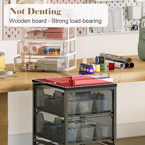 Rolling Cart with Drawers, 4-Drawer Storage Cart on Wheels with Wooden Top, Metal Utility Cart with Storage Drawers, Craft Storage Art Cart for Classroom, Office, Kitchen, Bedroom,Patent Pending