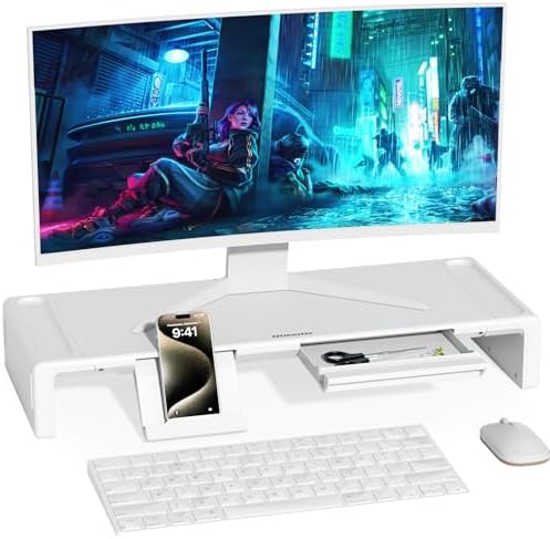 Monitor Stand Riser with Drawer & Phone Holder, Foldable Desk Organizer
