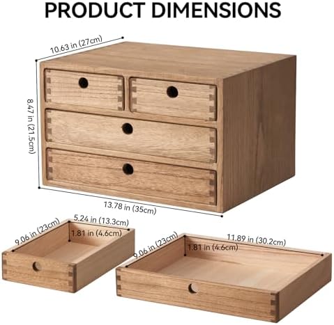 KIRIGEN Wood Desk Organizer with 4 Drawers, Desktop Storage, Brown 34-DBR