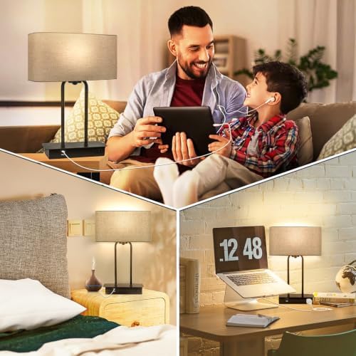 BesLowe 16’’ Table Lamp for Bedroom, Bedside Nightstand Lamp with LED Bulb