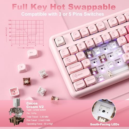 YUNZII B87 TKL Wireless Mechanical Keyboard (Pink,Cocoa V2)