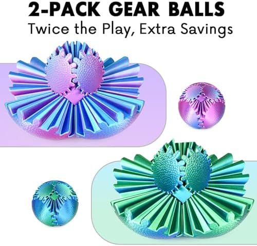 2PCS Gear Ball Fidget Toys Steampunk Gear Sphere Stress Relief for Kids Adults 3D Printed Unique Funny Birthday Gift for Christmas White Elephant Stocking Stuffer Easter (Green+Purple, Dia. 2.5" )
