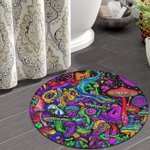 Highly Premium Quality Floor Mat, Office Chair Decor Mat, Room Sofa Yoga Soft Round Carpet Trippy Mushroom Magic Art, 60inch