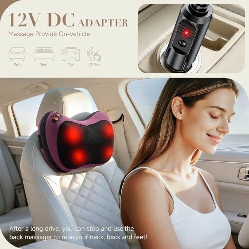Papillon Back Massager with Heat,Shiatsu Pillow for Body Pain Relief Purple