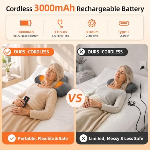 3 in-1 Cordless Neck Massager Pillow with Heat, Vibration, Remote Control
