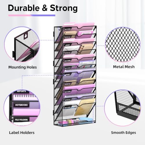 SUPEASY 12-Tier Wall File Organizer with Base, Wall Mounted File Holder