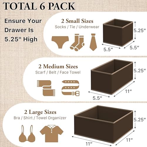 Simple Houseware Underwear Drawer Organizer, Set of 6, Brown