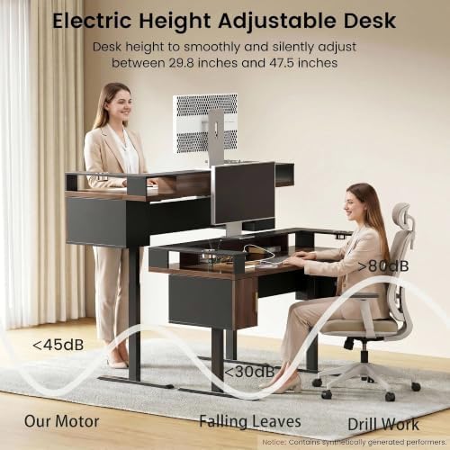 61'' x 25.5'' Electric Standing Desk with 2 Drawers, Dual Cup Holders