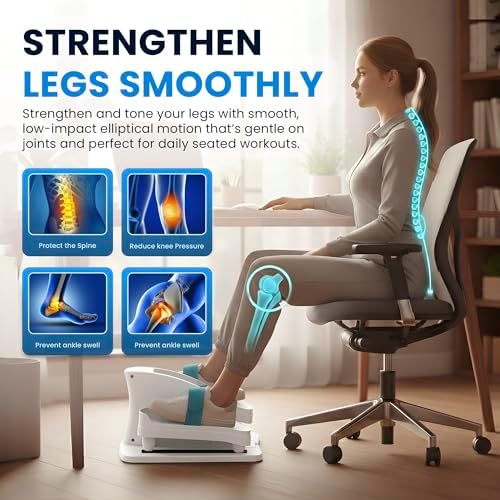 Under Desk Elliptical Machine, Electric Leg Exerciser for Seniors & Adults, Quiet Portable Seated Pedal Exerciser with Remote Control, LCD Display, 12 Speed Auto & Manual Modes