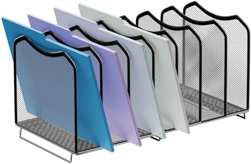 Simple Trending Mesh Desktop File Sorter Organizer, 7 Section Bookshelf For Desk Home Office, Black