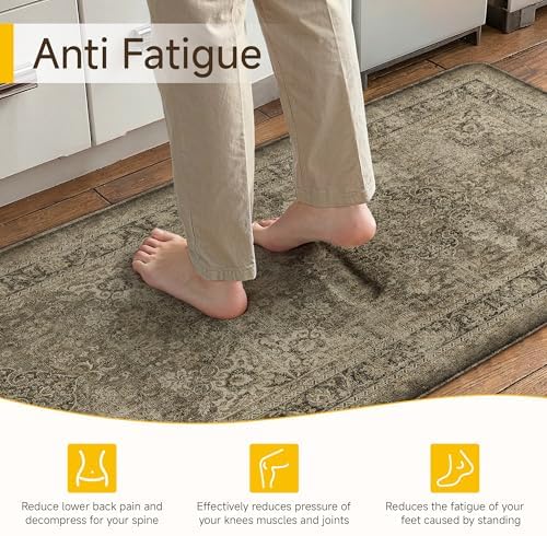 Anti Fatigue Brown Vintage Non-Slip Kitchen Mat 2 Piece
