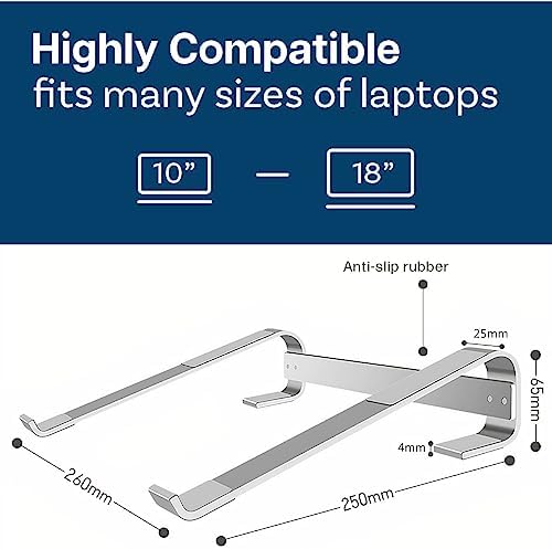 MMOBIEL Laptop Stand - Riser 10 to 18 inches - Ventilated Holder Universal - Laptop Stand for Desk Compatible with MacBook, Notebook, ASUS and More - Incl. Tools - Aluminum