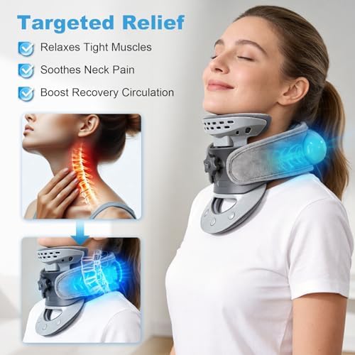 Cervical Neck Traction Device, Adjustable Neck Stretcher with Heating for Neck Pain Relief and Relaxation,Neck Brace for Home Office Outdoor Use