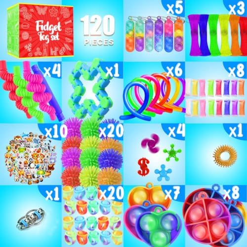 Fidget Toys, 120 Pack Party Favors for Kids 8-12 4-8, Sensory Toys Bulk Autism Autistic, Treasure Box Toys for Classroom, Stocking Stuffers, Goodie Bag Stuffers, Christmas Birthday Gifts Prizes