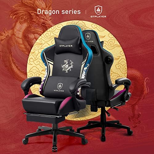 GTPLAYER Gaming Chair with Bluetooth Speakers and Footrest, Dragon Series Video Game Chair, Heavy Duty Ergonomic Chair, Esports Gaming Chair, Computer Office Desk Chair(DEEP Black)