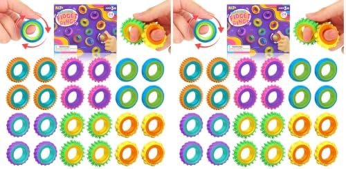 Fidget Toys Sensory Rings for Kids: 48 Pack Goodie Bags Stuffers for Kids - Quiet Stress Toys for Autism Calming - Fun Fidgets for Classroom Prizes Stocking Stuffers