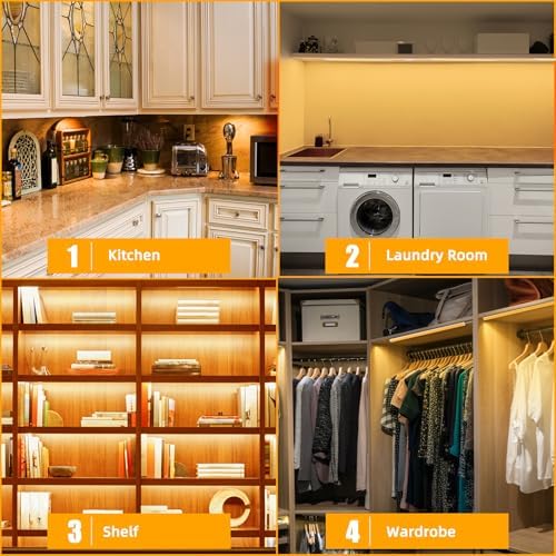 6PCS x 12 Inch Under Cabinet Lights Plug-in, Warm White 3000K Dimmable LED Under Cabinet Lighting, Under Counter Lights with Memory Function, LED Light Bars for Kitchen