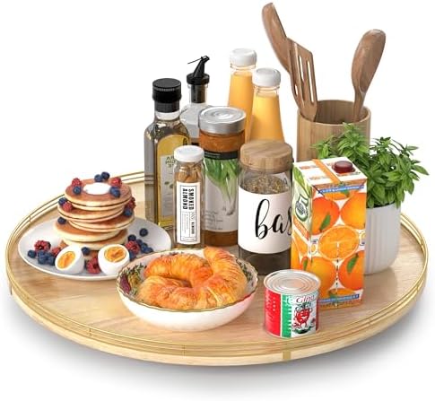 AMH 21-Inch Extra Large Lazy Susan with Oak Base and Gold Iron Rail