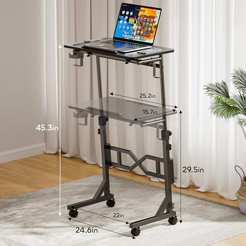 Oransail Small Standing Desk with Wheels, 29.5-45.3 Inch Adjustable Height